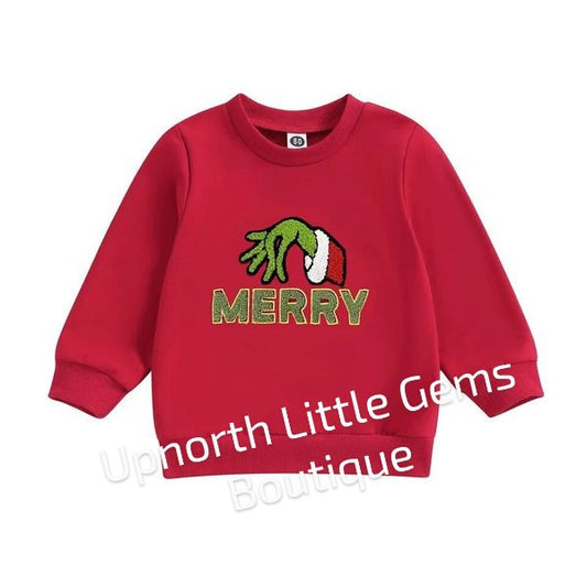 Merry Grinch Christmas Patch Crewneck