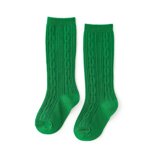Kelly Green Cable Knit Knee High Socks