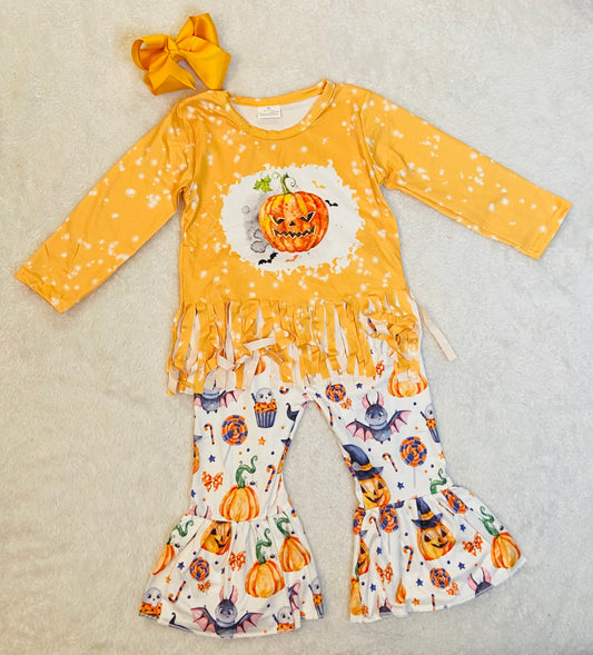 Orange Angry Pumpkin Bell Bottoms