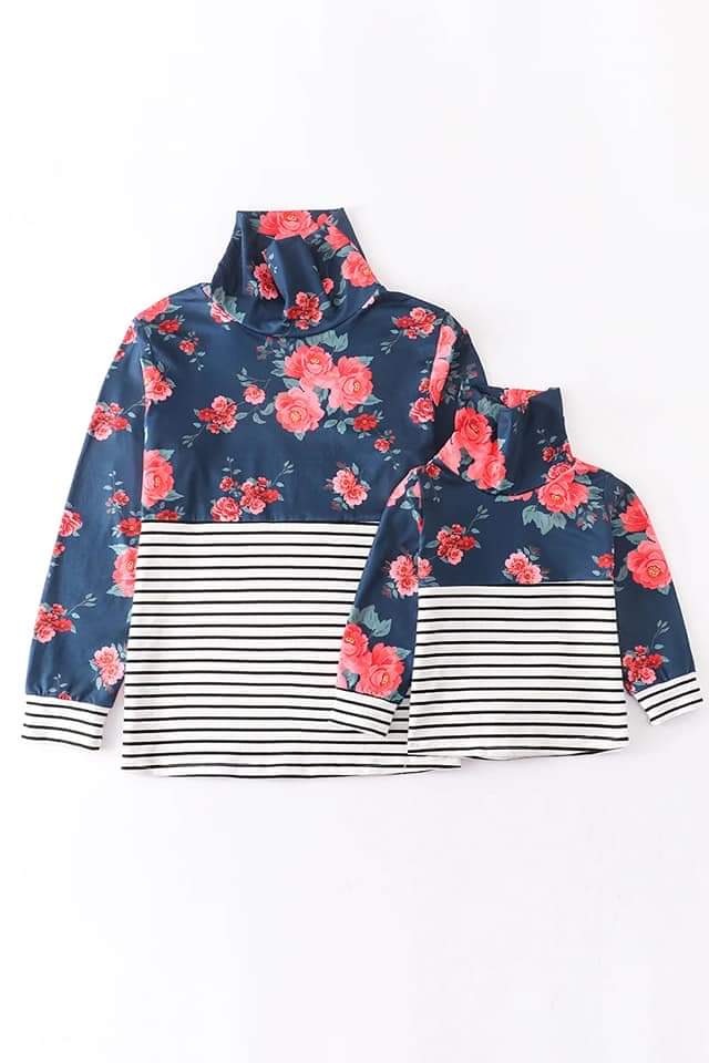 Women's Striped Floral Pullover