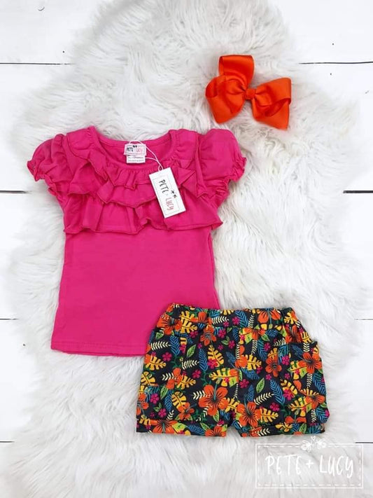 Pink Palm Leaf Short Set