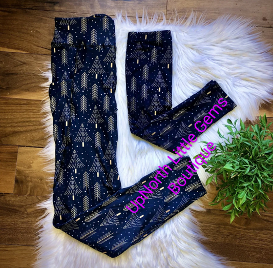 Children's Gold and Navy Tree Leggings